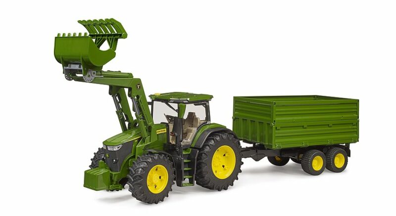 JOHN DEERE 7R TRACTOR CON PALA FRONTAL + REMOLQUE EJE TANDEM BRUDER 03155 - Imagen 2