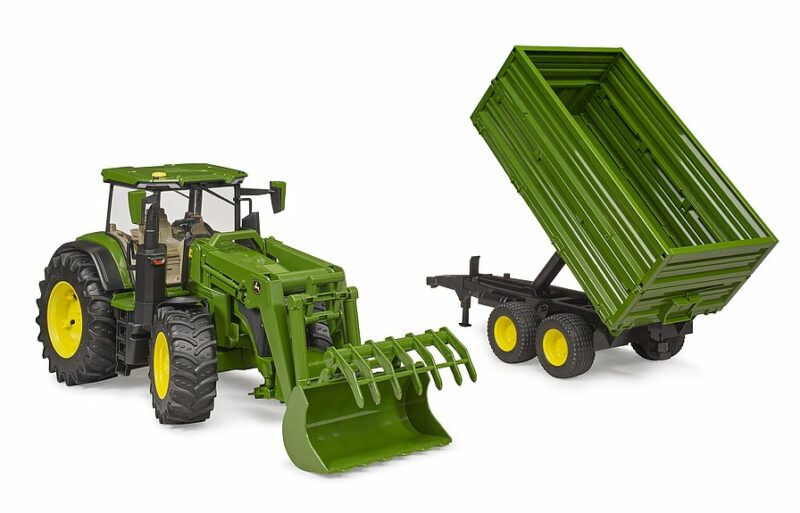 JOHN DEERE 7R TRACTOR CON PALA FRONTAL + REMOLQUE EJE TANDEM BRUDER 03155 - Imagen 3