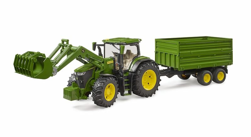 JOHN DEERE 7R TRACTOR CON PALA FRONTAL + REMOLQUE EJE TANDEM BRUDER 03155